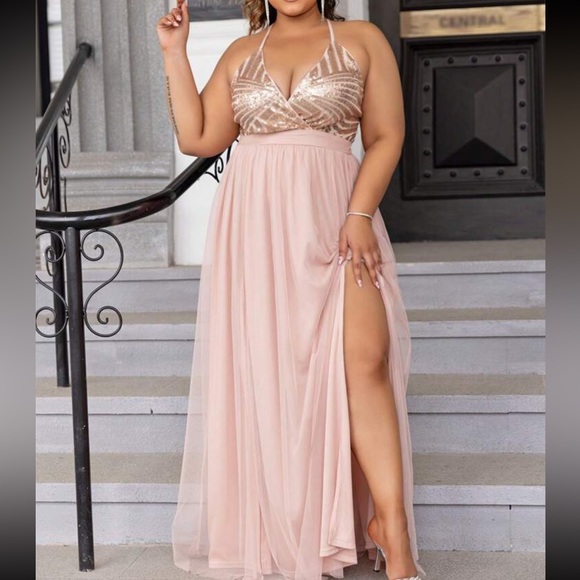 Luxe sequins open back party formal evening wedding gown dress - Picture 5 of 16